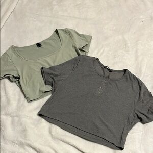 Stylish Women's Crop Tops - Sage Green and Gray